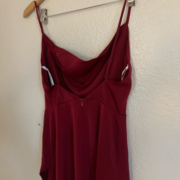 NWOT Unforgettable Love Wine Red Satin Cowl Neck Faux-Wrap Maxi Dress - Picture 5 of 7